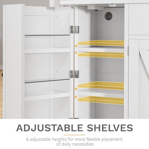 DWVO 71''H Kitchen Pantry Storage Cabinet with Power Outlet, Tall Cabinet with Doors, Shelves & Drawer, Buffet Cabinet with Goblet Holder and Wine Rack for Kitchen, Living Room (41''W, White)