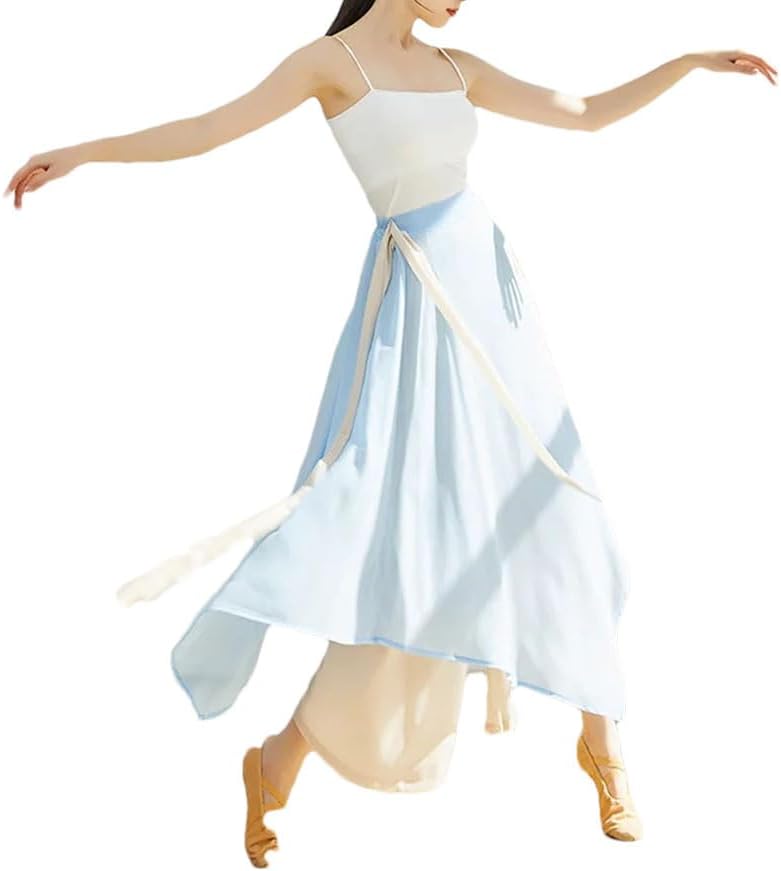 Women Classical Dancing Pants Loose Wide Leg 2 Layers Fairy Dancewear Side Split Plus Size