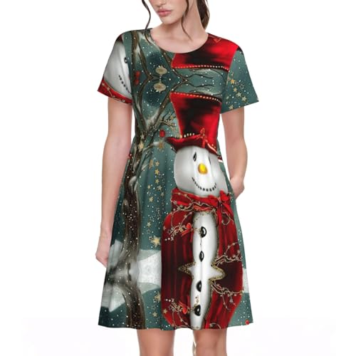 Robe de Noël confortable avec poches et jupe trapèze