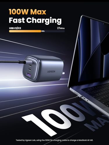 UGREEN USB C Charger 100W Fast Charger Plug Nexode 4-Port GaN Laptop Charger Compatible with MacBook Pro M3/Air, ThinkPad, Pixelbook, iPad Pro, iPhone 17 Pro/Air/17/16/15, Galaxy S24, etc - Image 3