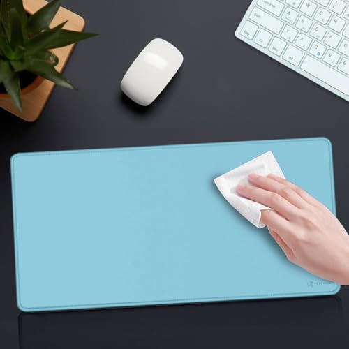 Image of Desk Mat 60x30 cm (11 x 23 inch) Sea Blue | Large Mouse Pad for Office Computer Laptop Keyboard | Waterproof Anti-Slip Rubber Base Desk Mat