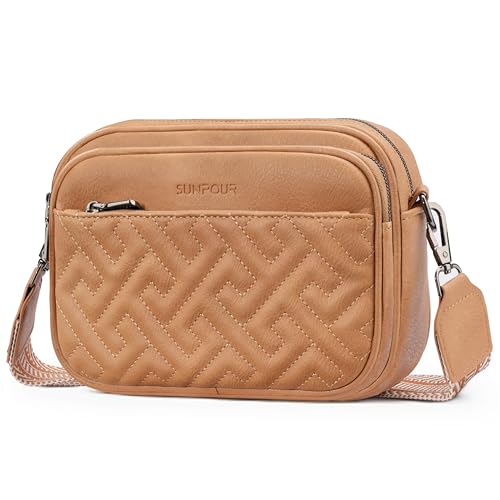 Image of Crossbody Bags for Women,Multi-Pocket Leather Crossbody Purse | RFID Blocking Pockets,Fits iPad,Adjustable Wide Strap,Quilted Exterior,8 Card Slots,Gift Ready