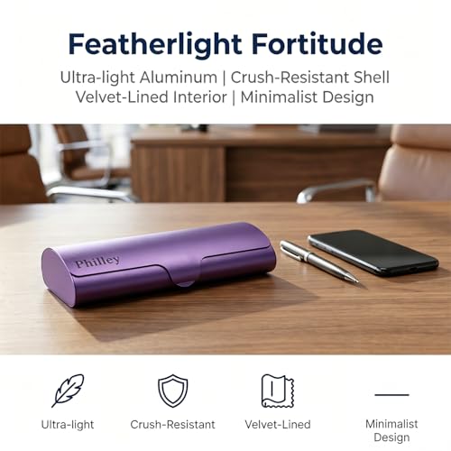 Image of Philley Aluminum Ultra-Light Eyeglasses Case Hard Shell Nearsighted Glasses Case for Women & Men