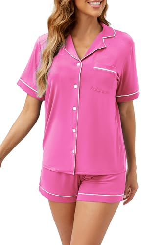 Image of LUBOT Womens Bamboo Viscose Pajamas for Women PJ Set 2 Piece Soft Cooling Short Sleeve Capri Pants Summer Sleepwear Set S-XXL