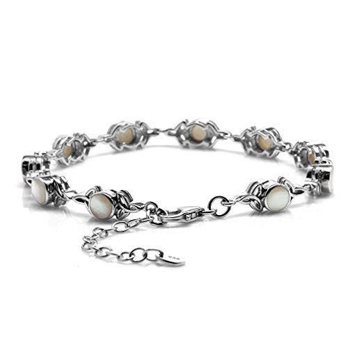 Image of Silvershake White Mother of Pearl 925 Sterling Silver Triquetra Celtic Knot 7 to 8.5 Inch Adjustable Bracelet