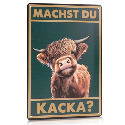 Machst Du Kacka? Deko Innen Blechschild Highland Cow Spaß Vintage Metall Badezimmerdeko Wanddeko Wohnung Deko Wohnzimmer Poster Dekoration 20 x 30cm