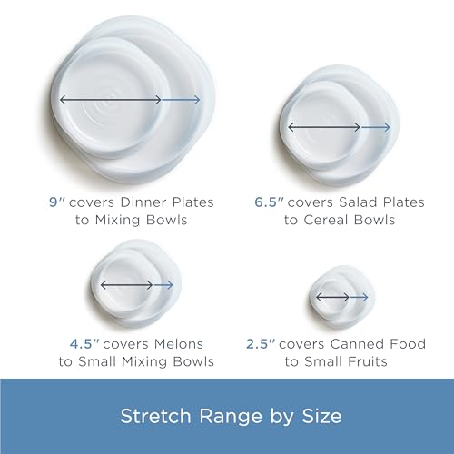 Image of Stasher Premium Reusable Silicon Stretch Lids Variety 4-Pack, Clear, 9 inch, 6.5 inch, 4.5 inch, 2.5 inch | Airtight Seal | Food Container Covers | BPA Free, Leak-free, Dishwasher Safe, Microwave Safe, Eco-Friendly