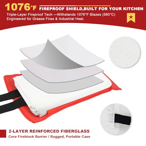 Image of Fire Blanket for Home and Kitchen, 60 inchx60 inch Fiberglass Suppression Emergency Fire Retardant Blankets for Camping, Grill, Car, Office, Warehouse with Gloves(2 Pack)