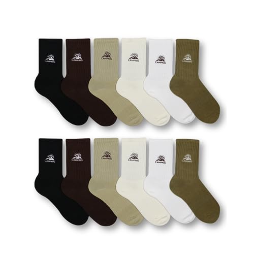 LilRoot Active Socks Girls Natural Color Breathable Outdoor Camping Cotton Aesthetic Casual Crew Socks for Women - 6 Pairs