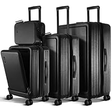 TRAVELARIM Hard Shell Luggage Sets with Spinner Wheels 4 Piece, Expandable Large Suitcases with TSA Lock, Travel Large Suitcase Set, Black Luggage Set