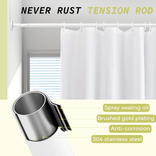 Image of Shower Curtain Rod 31-100 In Adjustable Pole Heavy Duty White Tension Rods Spring Drilling and No Drilling Shower Rod for Bathroom Window Anti-Slip Never Rust