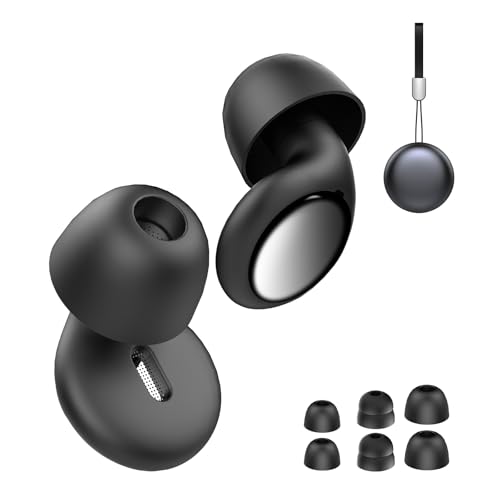 VKROBAG Ear Plugs, 35dB Silicone Earplugs with 4 Eartips and Carrying Case, Reusable Noise-Reducing Earplugs for Sleep, Everyday Noise Relief with Clear Speech for Sleep, Work, Study, Focus, Black