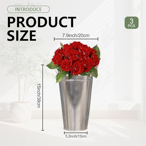 Vase en métal galvanisé argenté avec poignées pour bouquet de fleurs - 3