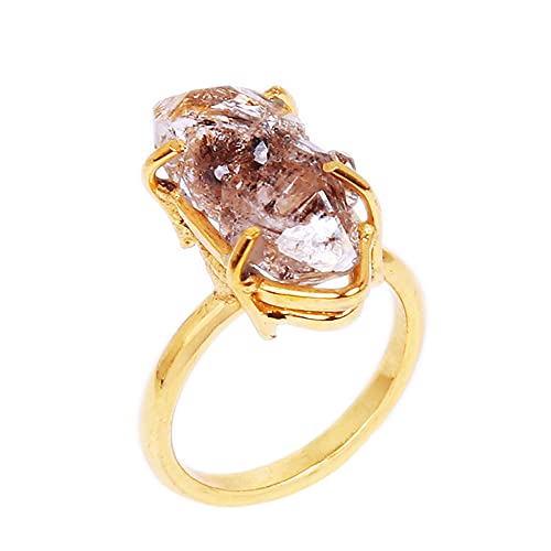 Natural Herkimer Diamond Ring 18K Gold Plated Healing Stone Ring For Wedding Gift