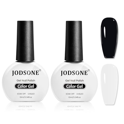JODSONE 2Pcs Esmalte de Uñas de Gel Set 10ml Blanco y Negro Gel Polish, Soak Off LED U V Gel Nail Manicure All Seasons Gel Polish Nail
