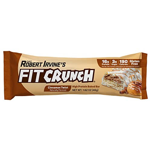 Fit Crunch Snack Size Protein Bars, Designed by Robert Irvine, 6-Layer Baked Bar, 3g of Sugar & Soft Cake Core (9 Bars, Cinnamon Twist)