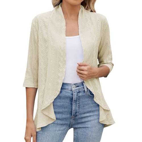 Cardigan Mujer Largo Fina Rebeca para Vestidos Colores Sólidos Chaqueta Mujer Entretiempo Elegante con Bolsillos De Vestir Sweater Ganchillo Primavera Clásico Navidad 1#Beige XL