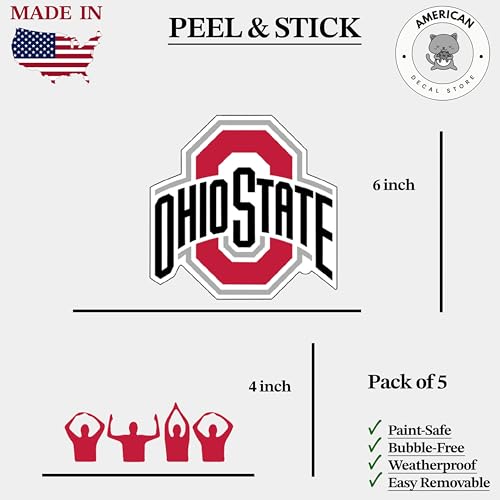Image of Ohio State Sticker Pack - Featuring Big O Logo and Ohio Hand Sign Silhouette - Pack of 5 Waterproof Vinyl Decals for Cars, Trucks, SUVs, Laptops, Windows, Water Bottles, Coolers, Toolboxes