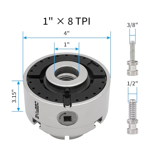 4 Inch Woodworking Lathe Chuck Kit 1'' X 8 TPI Screw, Nickel-Plated Self-Centering 4 Jaw Woodworking Turning Chuck Kit (5 Nipples)