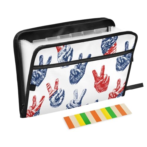 ALAZA Victory Sign Red Blue 13 Pocket Expanding File Folder with Labels, Accordion File Folder File Organizer Letter A4 Paper for Office School Student