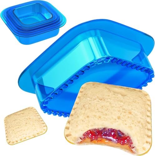 HiYZ Square Sandwich Cutter and Sealer, 5 PCS Decruster Sandwich Press Maker, Peanut Butter and Jelly Crustless Sandwich Cutters for Kids Lunch Cookie Cutter for Children