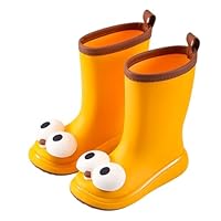 Kids Wellies Girls Rain Boots for Kids Cute Cartoon Big Eye Design Lightweight Comfortable Soft Sole Perfect for Daily Wear and Rainy Days Spring Summer Fall Fringe Boots (Orange, 2.5 Big