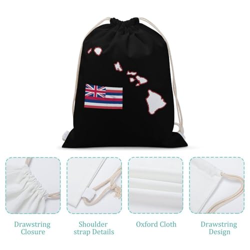 Hawaii State Map and Flag Portable Drawstring Backpack Sports Gym Bag String Bags Shopping Yoga for Women Men4