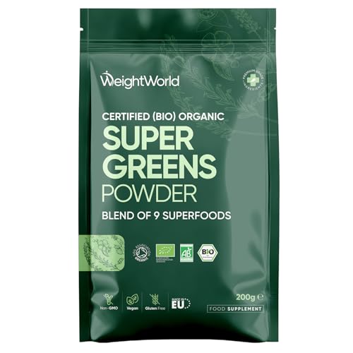 Organic Super Greens Powder - Soil Association Certified - Only Nutrient-Rich Superfoods Like Maca, Guarana & Chlorella - Vegan-Friendly, Soy-Free & Gluten-Free Greens and Superfood Powder Supplement