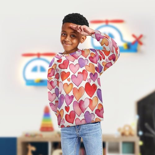 JUNZAN Cartoon Cute Love Hearts Big Girls Hoodie Sweatshirt Long Sleeve Boys Sweat Shirt Sports 4T4