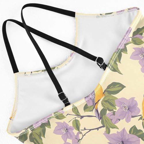 senya Girls Swimsuits One-Piece Swimwear Tie Bathing Suit Beach Summer Round Neck 7-8T Purple Flower Bird Pattern4