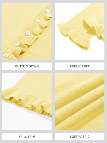 Image of Saodimallsu Womens Ruffle Cardigan Sweaters Button Up Crew Neck Long Sleeve Cropped Sweater Cute Soft Knit Tops