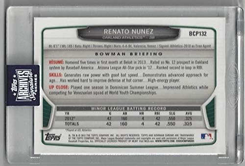 Renato Nunez Certified Autograph Bowman Chrome Prospects Encased Collectible Baseball Card From Topps Directly - 2020 Topps Archives Signature Series of 2013 Bowman Chrome Baseball Card #BCP132 (Athletics)