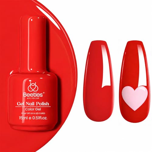 Beetles Red Gel Polish - 15ml/0.51 FL.OZ, Scarlet Red Gel Nail Polish, Soak Off UV LED Nails Art, Long-Lasting Manicure Salon DIY Home