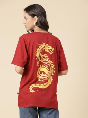 Image of Rigo Back Printed Half Sleeves Round Neck Oversized T-Shirt for Women | Drop Shoulder T-Shirt for Women | Loose Baggy Fit T-Shirt for Women /Girls