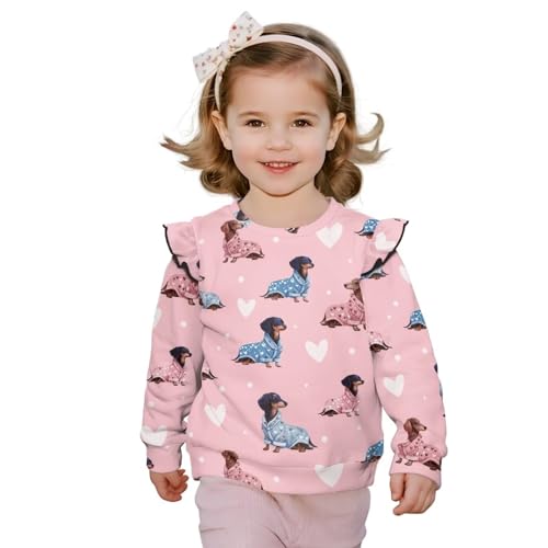 Sweatshirt for Girls 1-8 Years Old Long Sleeve Ruffle Shoulder Tee Tops for Kids Casual Crewneck Pullover Top