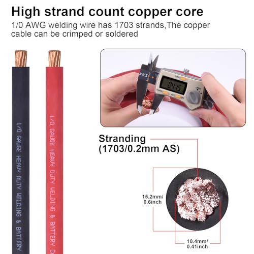Image of 1 /0 Gauge Welding Cable,iGreely 1 /0 AWG Pure Copper Battery Welding Wires for Auto Solar Generator,5pcs of 5 /16 inch inch& 5pcs 3 /8 inch inch Copper Lug Terminal Connector with Heat Shrink Tubing 5Ft Black+5Ft Red
