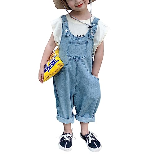 Petalum Baby Jungen Mädchen Jeans Latzhose Strampler ärmellos weiche Baumwolle Denim Jumpsuit Verstellbare Kleinkind Overalls für Frühling Sommer Herbst 2-3 Jahre Blau