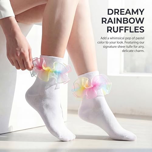 Image of Dicry Socks for Women, Big Ruffle Socks with Turn Cuff and Double Lace