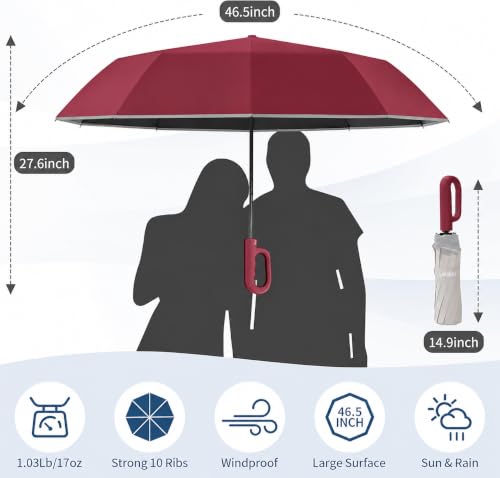 Image of Seniny Windproof Travel Umbrella, Automatic Umbrellas for Rain, Portable & Compact Umbrellas for Backpack, Strong UV for Protection, Folding Small Sun Umbrella for Car, Walking, Coral Pink, 38 inches
