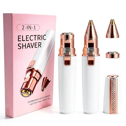 Image of Eyebrow & Facial Hair Remover for Women,Rechargeable face Hair Remover,2 in 1 Eyebrow Trimmer for Face Hair,Upper Lips,Face Shavers for Women,IPX7 Waterproof,Compact and Portable,White