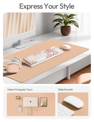 Image of YSAGi Leather Desk Protector, Office Mat, Large Mouse Mat, Non-Slip PU Leather Blotter, Laptop Desk, Waterproof Writing Pad for Office and Home (Latte, 35.4 inch x 17 inch)