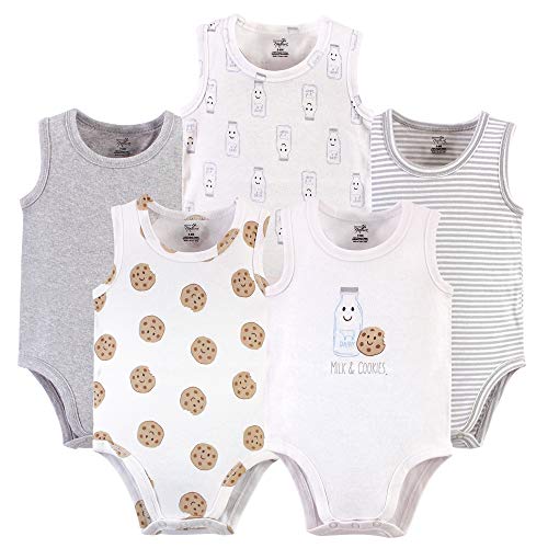 Touched by Nature Unisex Baby Organic Cotton Bodysuits, Milk & Cookies, 6-9 Months