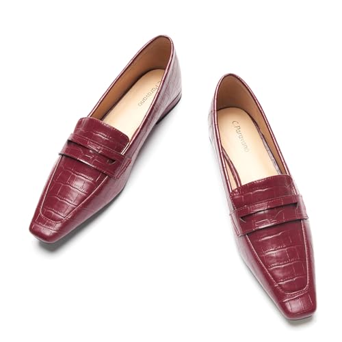 Image of C.Paravano Loafers for Women Penny Loafer Slip On Square Toe Flat Shoes