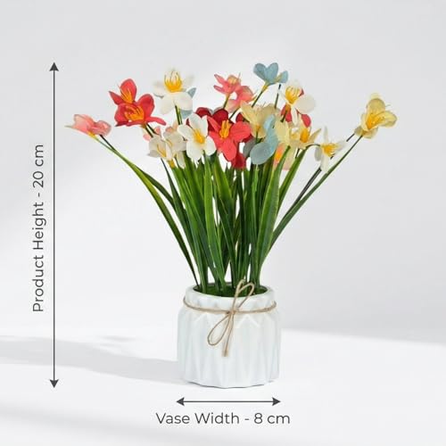 Image of Dekorly Artificial Lavender Plant in White Pot, 18cm - Realistic Faux Flower Arrangement for Home & Office Decor (Set of 1) (1, Grass Lily)