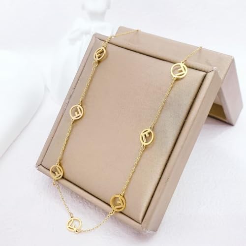 Exquisite 18K Vintage Color F Letter CZ Gold Necklace for Women, chunky necklaces for women, Classic and Simple Design for Elegant Women Jewelry Birthday, Thanksgiving Gifts2