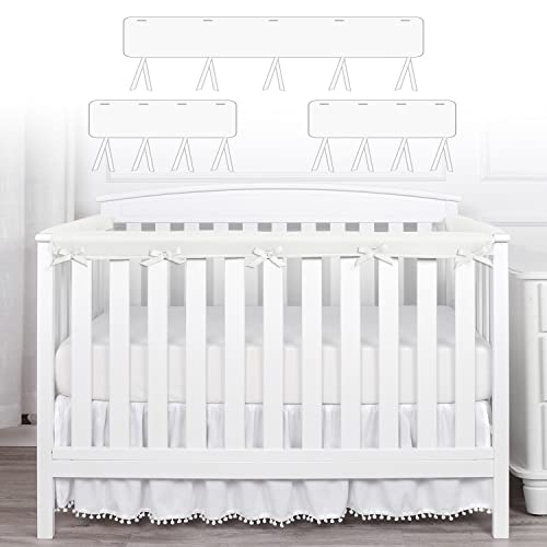 Image of Vjningu Crib Rail Covers, Wrapped Rail Cover 3 Pcs (One Set) Anti-Collision Strip Corner Cover for Teething Bed Guardrail Cover Furniture Boys & Girls for Standard Crib（White）