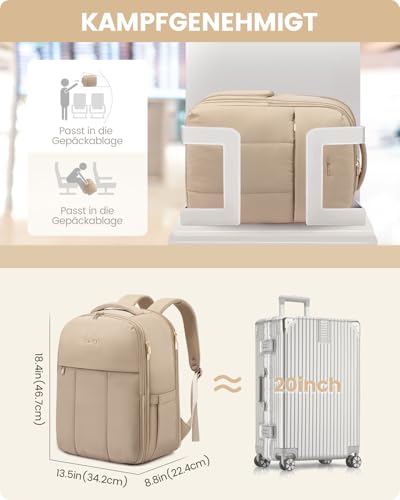 LOVEVOOK Handgepäck Rucksack Damen, 40L Groß Reiserucksack Flugzeug, Puffer Travel Backpack mit Schuhfach für 17 Zoll Laptop, Wasserdicht Reise Tasche Kofferrucksack für Business Weekend