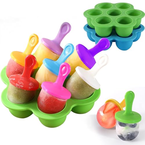 La Mejor Selección de Moldes para niños , tabla con los diez mejores. 50 Molde de Helado para Niños, Moldes para Paletas de Hielo, Silicona de Grado Alimenticio Popsicle Hielo Reutilizables, Fácil liberación y Paletas 7 Cavidades (2, Azul + Verde)
