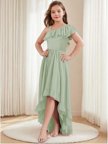 Girls' Special Occasion Dresses One Shoulder Ruffle High Low Chiffon Formal Girls Junior Bridesmaid Dresses2