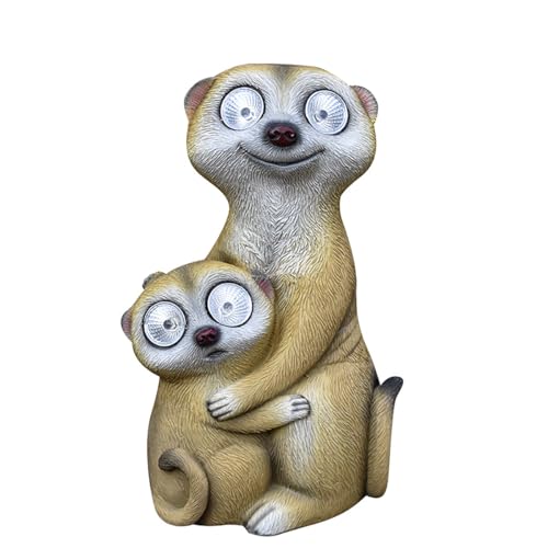 VINIUSIKI Garden Meerkat Mother and Son Statue with Solar Light for Lawn Balcony-Yard Art Garden Patio Decor, Outdoor Easter Decorative Resin Animal Figurine, Gifts for Women